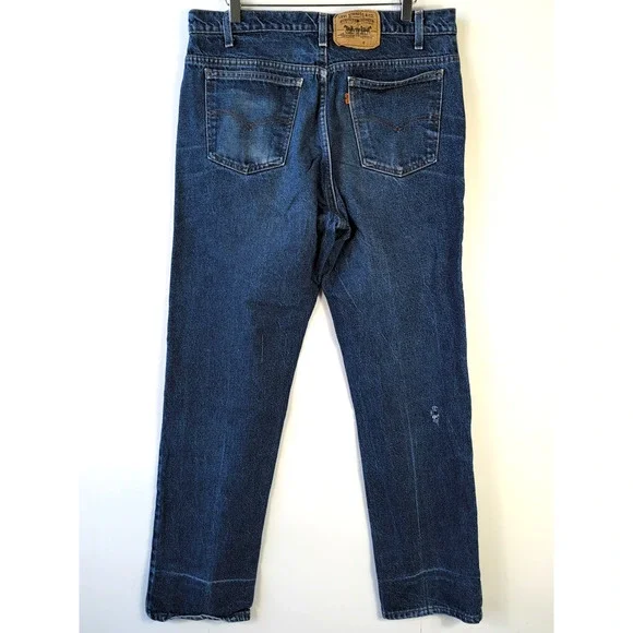 Vintage Levi's 505 Orange Tab Jeans Men's 36x32 Dark Indigo Denim USA Made 70s